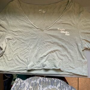 Aerie Gray Crop T-Shirt with V-Neck and Short Sleeves